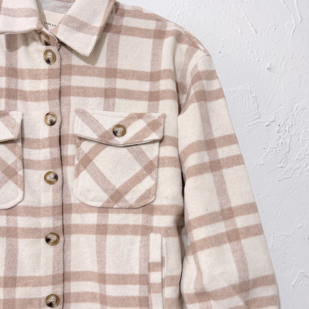 Thread & Supply Women's Plaid Button-Up Light Pink White Shirt Jacket Sz XS - Picture 8 of 14